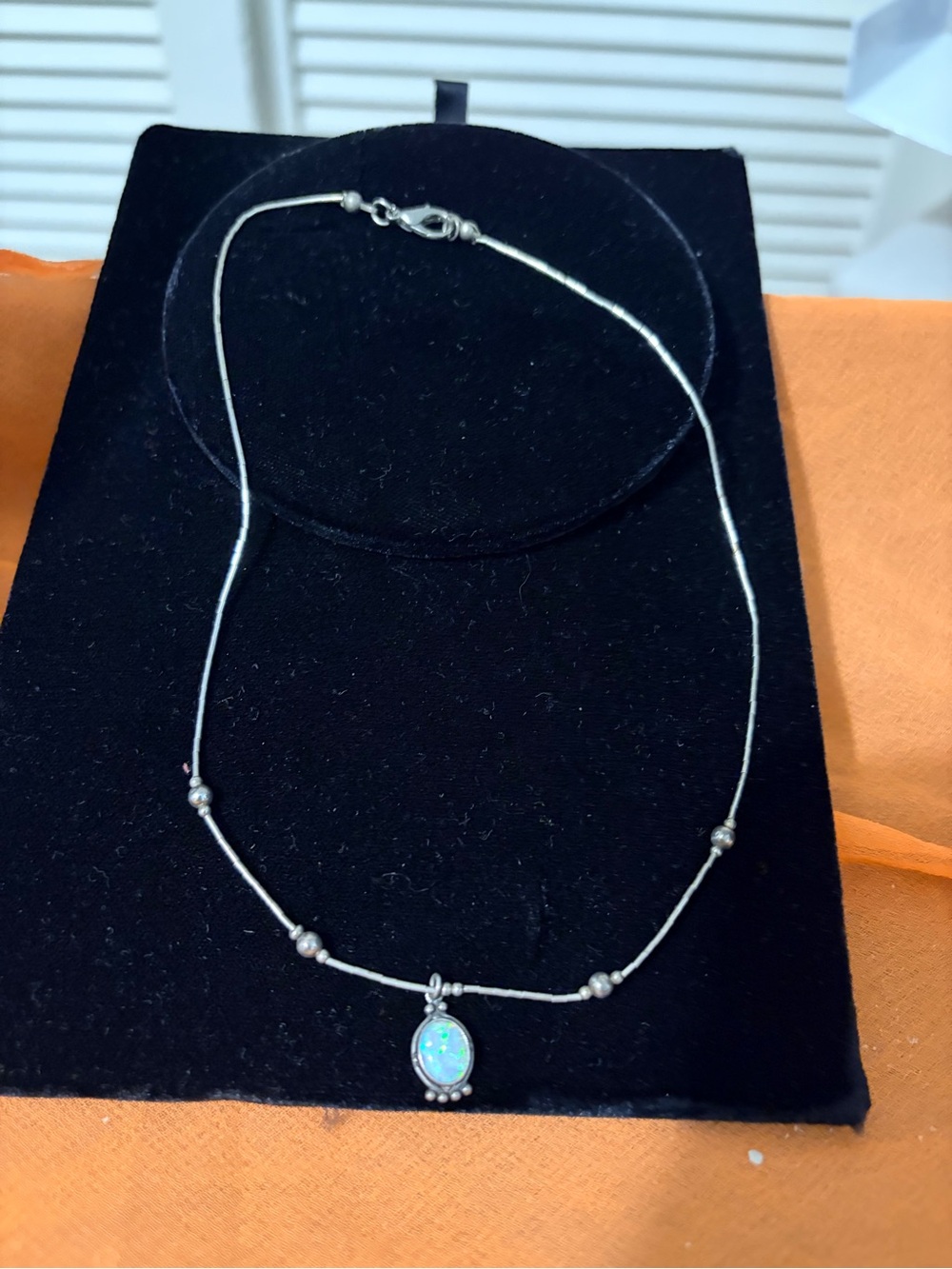 Sterling Silver Opal Necklace - Iridescent White Opal Pendant